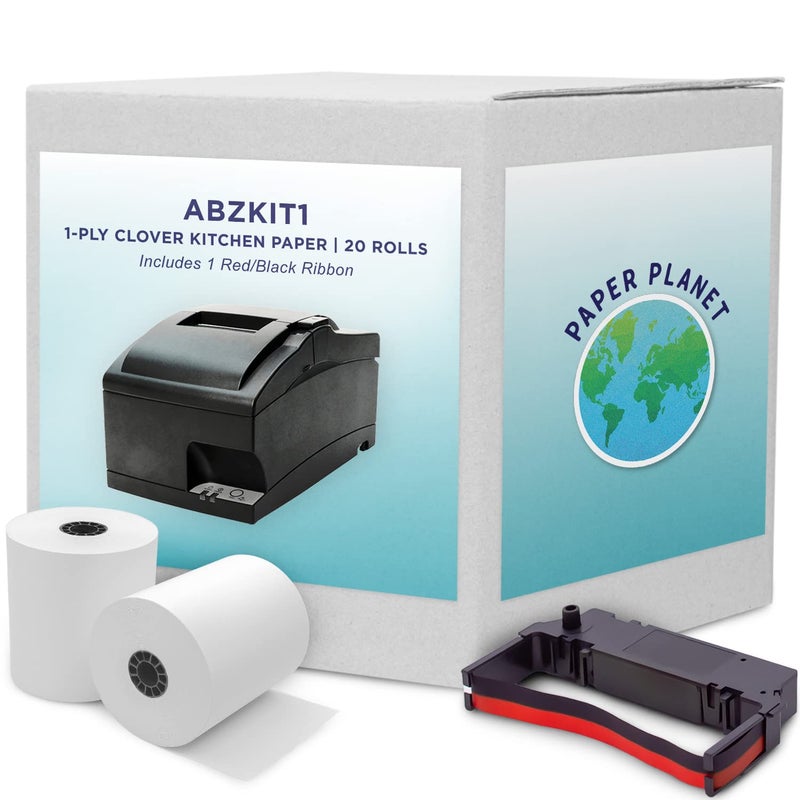 PaperPlanet 1-Ply White Bond Paper for Clover Kitchen Printer by Paper Planet | 20 Rolls: Includes 1 Ribbon | Star SP700 - Image 1